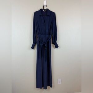 L'AGENCE 100% Silk Blue Buttoned Tie Front Jumpsuit Size 2